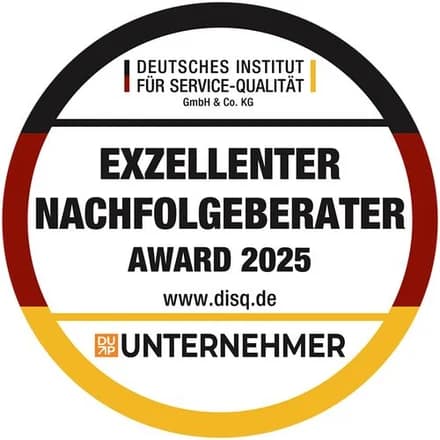 Siegel „Exzellenter Nachfolgeberater Award 2025“ des Deutschen Instituts für Service-Qualität